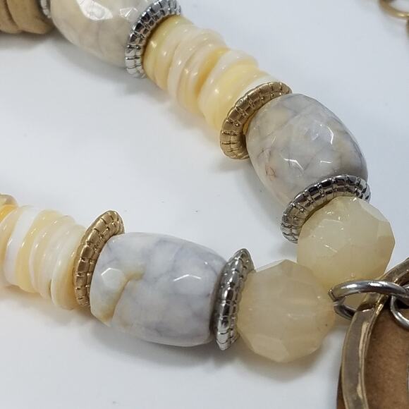 Chico's Beige Cream Gemstone Beaded Wood Necklace, New With Tags - Picture 6 of 8